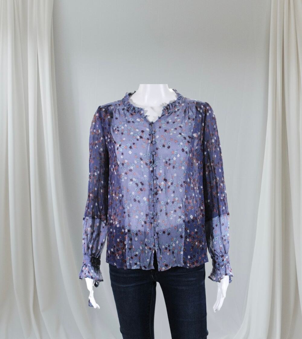 Silk PAIGE Dorothy Floral Button Front Blouse Top Sheer Women's Size XS